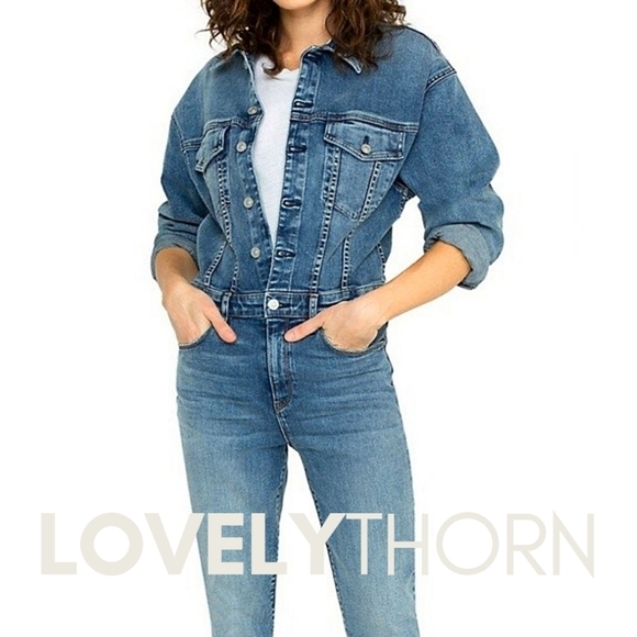 HUDSON // long sleeved fitted stretch denim jumpsuit in magnetize - Picture 2 of 12